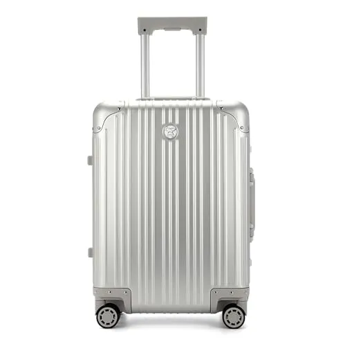 Gorilla Cabin Twist Aluminium-Reisekoffer Bordkoffer Hartschalen-Koffer Trolley Rollkoffer Handgepäck,Teleskopgriff, 2xTSA, 4 Rollen, Farbe:Grau