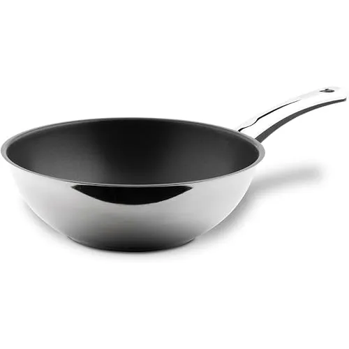 Berndes Injoy Wok 28cm - Pfanne aus nickelfreiem Edelstahl, ideal für Induktion, mit Stay-cool-Griff für sicheres Kochen und optimalen Komfort.