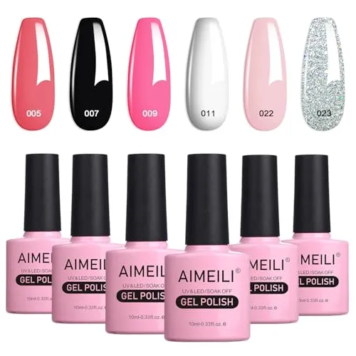 AIMEILI UV LED Gellack mehrfarbig ablösbarer Gel Nagellack Gel Nail Polish Set - 6 x 10ml - Kit Nummer 1