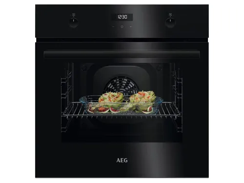 AEG 5000 SurroundCook® Einbaubackofen BEK43511XB - Einbaubackofen in elegantem Schwarz mit 65 Litern Garraum, Aqua-Reinigungsfunktion und 8 Beheizungsarten für vielseitiges Kochen.