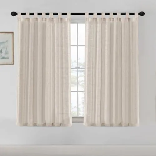 volumoon 160x132cm 2er Gardine Vorhang Leinenoptik, Leinen Gardinen, Schiebevorhänge, Curtain Verdunkelung, Voile Vorhänge mit Ösen, Blickdichte Gardinen für Wohnzimmer Schlafzimmer Kinderzimmer