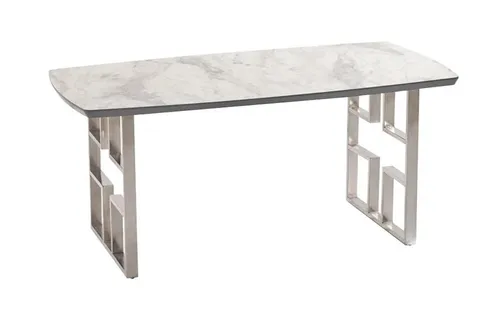 Luxuriöser Esstisch mit grauen Edelstahlbeinen - Tische & Stehtische, eleganter Esstisch für bis zu 6 Personen, umweltfreundlich und pflegeleicht mit modernem Design.