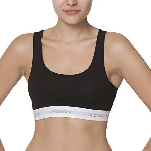 Celodoro Damen Bustier mit Webgummi-Bund (1 Stück), Sport Bra Top - Schwarz XL