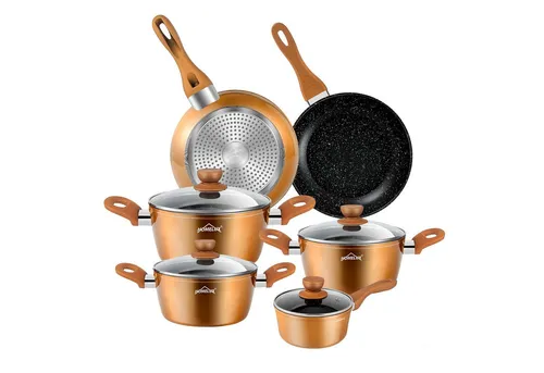 HOMELUX Aluminium 10-Teilig Antihaft-beschichtete Topfset - Topf-Set aus Aluminium mit langlebiger Antihaft-Granitbeschichtung, ideal für gesundes und fettfreies Kochen, geeignet für Induktion und leicht zu reinigen.