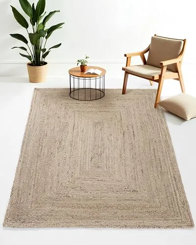 carpetfine Juteteppich Nele Taupe 140x200 cm - Handgewebter Naturteppich aus 100% Jute, ideal für Fußbodenheizung, pflegeleicht und strapazierfähig – perfekt für Wohnzimmer, Schlafzimmer und Essbereiche im Boho-Style.