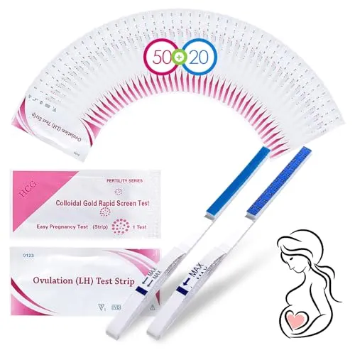 Ovulationstest+20 Schwangerschaftstest, Zuverlässige Zyklus- und Fruchtbarkeit Überwachung, Eisprung Teststreifen Kinderwunsch, Fruchtbarkeitstest für Frauen Eisprung (50 LH + 20 HCG) 50