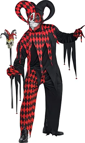 Amscan Herren Halloween Krazed Schwarz-Clown Jester Kostüm - Kostüm-Outfits für Erwachsene mit einzigartigem Clown-Design, ideal für Halloween-Partys und besondere Anlässe – für einen unvergesslichen Auftritt!