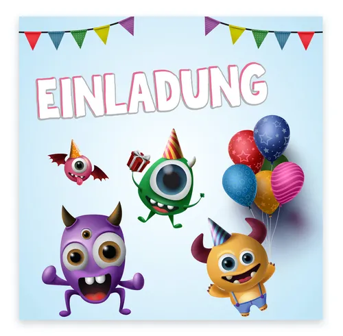 Einladungskarten Geburtstagseinladung Monster Kindergeburtstag 148x148mm 12
