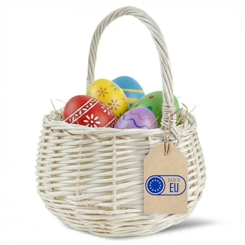 Creative Home Osterkorb Kleiner Weidenkorb Henkel Weiß Rund | Klein 16 x 16 x 20 cm (+/- 2 cm) | Handgeflochtener Geschenkkorb, Obstkorb, Bügelkorb | Osterkörbchen
