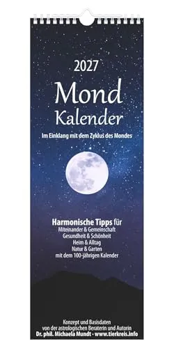 Mondkalender 2027: Streifenplaner 14,8x42 cm mit 100-jährigem Kalender