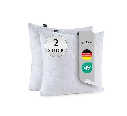 Komfortec Kopfkissen 80x80 cm 2er Set - Höhenverstellbare Kissen für optimale Kopf- und Nackenstütze, Oeko-TEX zertifiziert, allergikerfreundlich und atmungsaktiv für einen gesunden Schlaf.