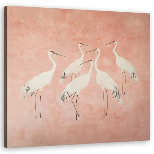 Feeby Leinwand Bilder - Kraniche Tiere Abstrakt - Canvas 50x50 cm - Deko Wohnzimmer - Wandbilder Schlafzimmer - Deko Aesthetic - Wand Deko - Leinwand Groß - Deko Zimmer - Leinwandbilder XXL