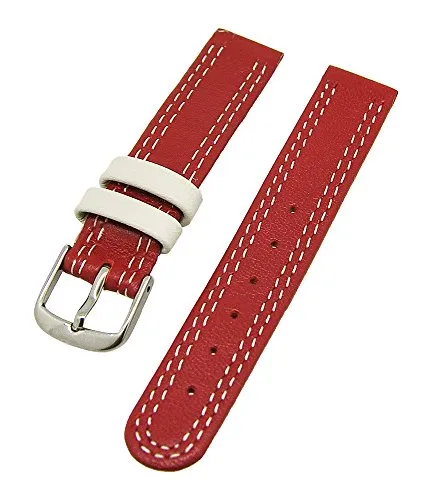 Uhrenhuette Uhrenarmband Kinder Kalbleder Dunkelrot mit Beiger Naht 16mm Dornschließe