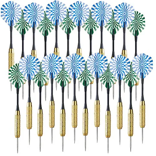 Playtastic Darts: 24er-Set Messing-Dartpfeile m. Stahlspitze, 100 Flügel, 200 Gummiringe (Dartsets, Steel-Dart-Sets, Dartscheibe)