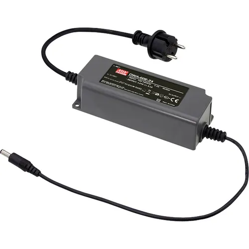 Mean Well MW OWA-60E-30 Tischnetzteil - Tischnetzteil im IP67 Kunststoffgehäuse, ideal für Robotor-Rasenmäher und Haushaltsgeräte in staubigen oder feuchten Umgebungen.