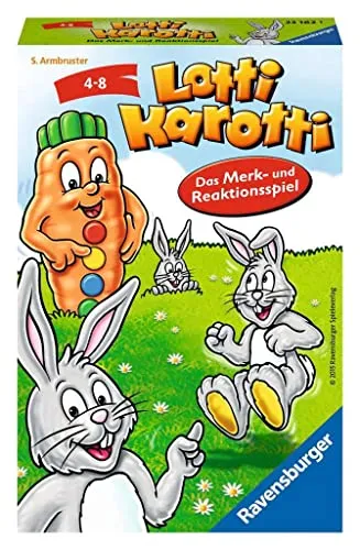 Ravensburger 23162 - Lotti Karotti Mitbringspiel - Standard Spielkarten, interaktives Merk- und Reaktionsspiel für 2-4 Spieler, ideal für Kinder ab 4 Jahren und perfekt für unterwegs oder Reisen.