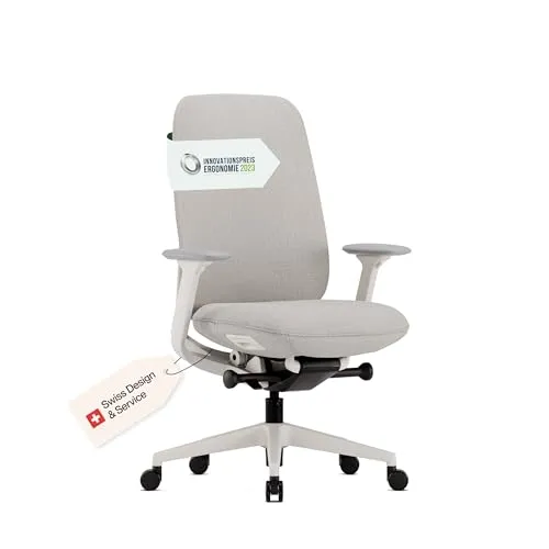 ofinto Cloud Premium Bürostuhl Weiß | Ergonomischer Schreibtischstuhl mit Donati-Synchronmechanik & Komfortbezug | Office Chair mit Armlehnen & ohne Kopfstütze | Drehstuhl mit 10 Jahre Garantie