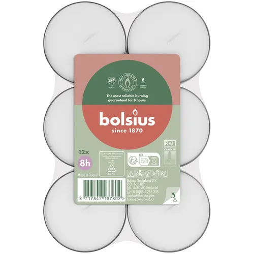Bolsius Maxi-Teelichter weiß 8h 12er Pack