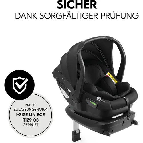 hauck Drive N Care Set, Schwarz - i-Size Babyschale mit Isofix - i-Size Babyschale für Neugeborene (40-87 cm), sicher mit Isofix und höhenverstellbaren Gurten, atmungsaktiver Bezug und UV-Schutz für höchsten Komfort unterwegs.