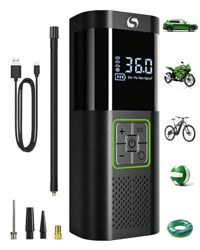 SERVOMASTER Elektrische Luftpumpe, Tragbar Mini Kompressor mit Manometer