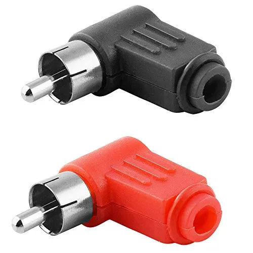 BestPlug 2 Stück Audio L-R Cinch Stecker 90° abgewinkelt Lötversion, 1 Rot und 1 Schwarz (verbesserte Ausführung v.3.2)