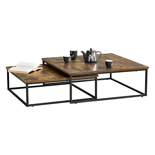 [en.casa] Couchtischset Haninge 2er Set - Stilvolle Sofatische für Ihr Wohnzimmer - Satztische fürs Wohnzimmer, vielseitig und platzsparend untereinander verstaut. Zeitloses Design mit pflegeleichten Oberflächen - ideal für moderne Wohnräume.