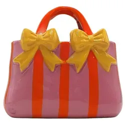 Handtaschen-Blumenvase aus Keramik in Pink und Rosa in orange von Dekohelden24