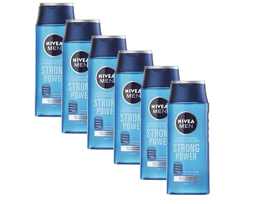 Nivea Shampoo Men Strong Power - 6er Pack (6 x 250 ml) Nivea Shampoo für Männer, speziell entwickelt zur Stärkung von kraftlosem Haar. Verleiht Energie und Fülle für einen frischen Look. Ideal für die tägliche Haarpflege.