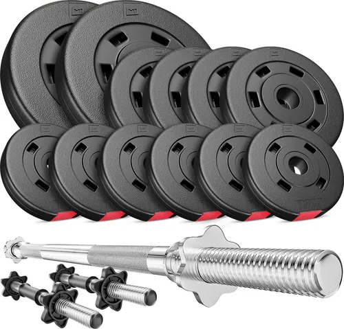 HOP-SPORT Hantelset 38 kg Hanteln Kurzhanteln Langhantelstange Hantelscheiben 30mm, 2x 5 kg, 4x 2,5 kg, 6x 1,25 kg