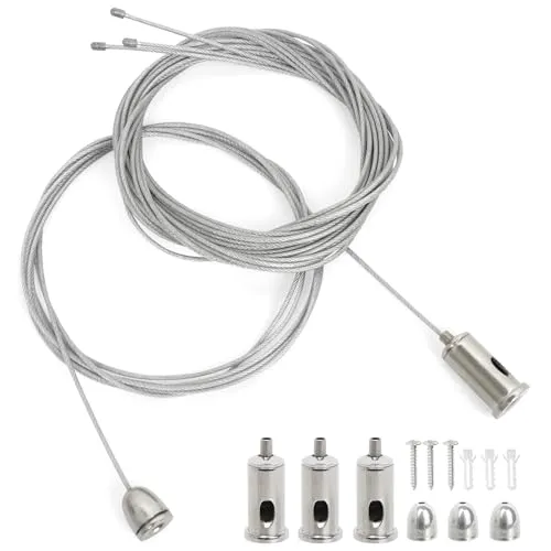 CTYUEYUN 4 Stück Seilaufhängung Einbauset 1.5mm × 2m,Seilaufhängung Verstellbar,Drahtseilhalter Metall, Deckenbefestiger Befestigungs, Fotos Befestigungs