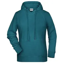 Damen Kapuzensweat JN8023 - James & Nicholson in Petrol-Melange XL - Modisches Damen Kapuzensweat JN8023 von James & Nicholson, kombiniert Komfort mit Stil. Ideal für den Alltag mit praktischer Kängurutasche und verbesserten Raglanärmeln für optimale Bewegungsfreiheit.