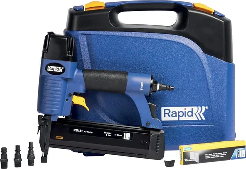 Rapid Druckluft-Nagler PRO PB131 blau im Koffer - Professioneller Druckluftnagler für Holzverbindungen; ideal für Möbelbau und Sockelleisten mit einer Ladekapazität von 110 Nägeln und präziser Einzelschussauslösung.
