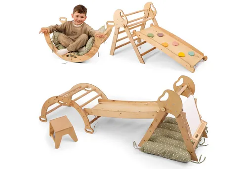 Goodevas Montessori Klettergerüst 5-in-1 für Kleinkinder 1-3 Jahre - Vielseitiges 5-in-1 Klettergerüst-Set aus hochwertigem Holz für Kinder von 1 bis 3 Jahren. Fördert spielerisch Kreativität und motorische Fähigkeiten. Ideal für sichere Entdeckungen drinnen!