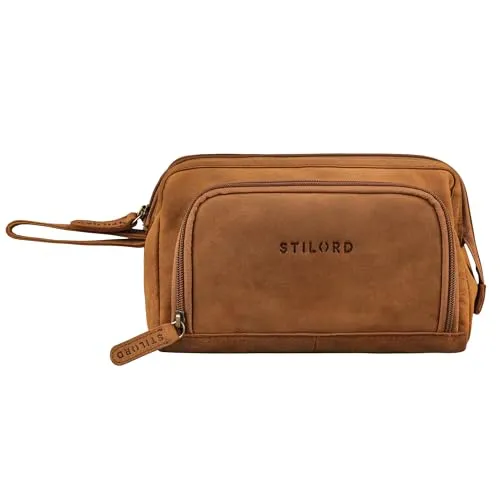 STILORD Henry Handgelenktasche Herren Leder groß Kulturbeutel XXL Federmäppchen Reisen Organizer Mäppchen Kosmetiktasche Männerhandtasche Farbe:tan - Dunkelbraun