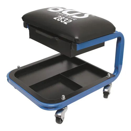 BGS 2832 Werkstatt-Rollsitz - Multifunktionswerkzeug-Zubehör, stabiler Stahlrohrrahmen und praktische Schublade für optimalen Arbeitskomfort.