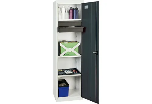 Stumpf Werkzeug- und Materialschrank 3000 RAL 7035/7016 - Lagerregale, robuster Schrank mit 2 Schubladen und 3 Wannen für optimale Ordnung und schnellen Zugriff auf Werkzeuge und Materialien.