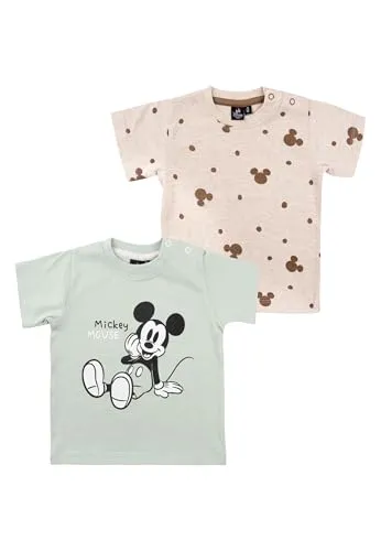 Disney Mickey Mouse Baby T-Shirt für Jungen und Mädchen - Shirt Babykleidung Kurzarm Braun Hellgrün (2er Pack) (DE/NL/SE/PL, Numerisch, 74, 80, Braun/Hellgrün)