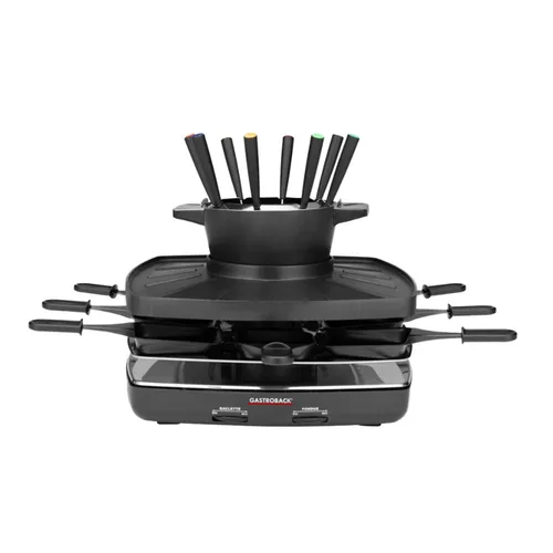 Gastroback 42567 Raclette Fondue Raclettegrill - Raclette Grill für bis zu 8 Personen, inklusive 8 antihaftbeschichteten Pfännchen und Fonduegabeln - perfekt für gesellige Abende!
