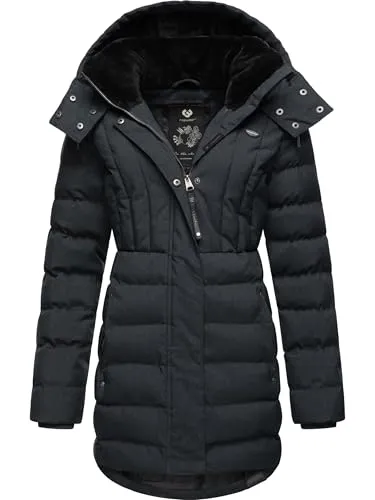 Ragwear Damen wasserdichter Wintermantel Ashanta Black, Gr. M - Funktionsjacke mit 11.000 mm Wassersäule, stylischer Steppung und veganem Material – ideal für kalte Wintertage.