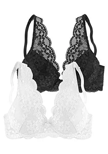 Push-up-BH PETITE FLEUR, Damen, Gr. 75, Cup B - Femininer Push-up-BH im 2er-Pack mit High-Apex-Schnittform und herausnehmbaren Kissen für ein verführerisches Dekolleté. Rundum aus schöner Spitze, verstellbare Träger und Rückenverschluss.