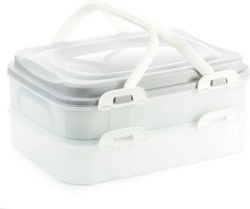Centi Kuchentransportbox Cupcake/ Muffin Transportbox - Kuchenbehälter, 2 Etagen Rechteckig, Kunststoff, (40x30x18cm grau), Rechteckig Partycontainer mit Hebeeinsatz + Deckel mit Tragegriffen