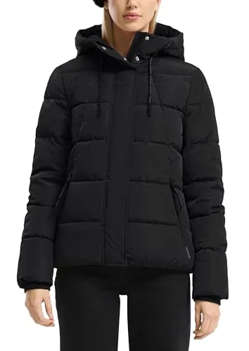 QS Damen 2171399 Steppjacke, Grey/Black, L - Funktionsjacke mit fixierter Kapuze und Reißverschluss, ideal für kühle Tage und aktive Freizeit.