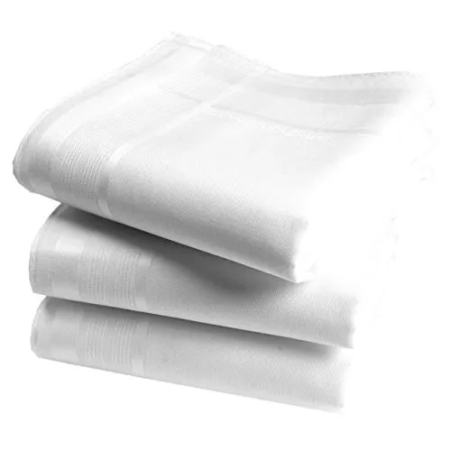 Weiße Taschentücher, gerollt, hochwertig, 100 % Baumwolle, Größe 45 cm x 45 cm, 3-teiliges Set, Modell Albin, weiß