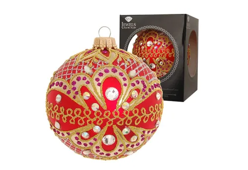 Krebs Glas Lauscha Christbaumschmuck Weihnachtskugel Gloria Strassdekor Rot 8cm - Dekohänger: Handgefertigte, mundgeblasene Christbaumkugel in edlem Rot mit funkelndem Strassdekor. Einzigartig und ideal für festliche Weihnachtsatmosphäre.