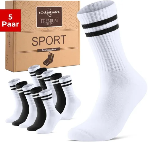 sockenkauf24 Tennissocken Sportsocken Damen & Herren Atmungsaktive Premium Crew Socken (5 Paar) verstärkte Ferse & Fußspitze, gepolsterte Sohle, Baumwolle