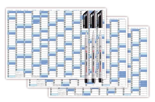 3x XL Wandkalender DIN A1 2026 nass abwischbar mit Stiften - Praktischer Wandkalender im Format DIN A1, ideal für die Organisation. Mit abwischbarer Oberfläche und Stiften zur flexiblen Notizgestaltung. Perfekt für Zuhause oder im Büro!