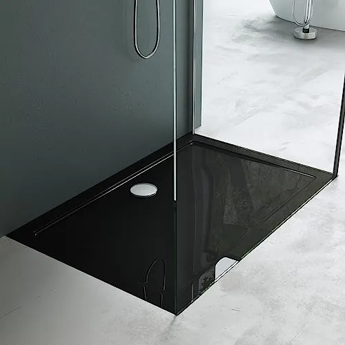 Mai & Mai Duschwanne 100x140cm - Rechteckige Acryl Duschtasse in Schwarz - Duschwanne Faro aus robustem Acryl, ideal für Badezimmer, mit integriertem Gefälle für erhöhte Rutschfestigkeit und schnelles Abfließen des Wassers.