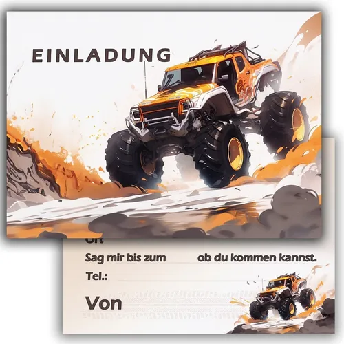 10x Einladungskarten Monster Truck Set 