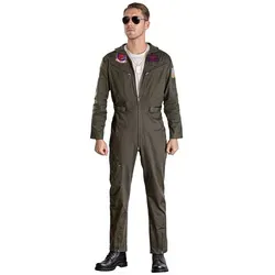 Maskworld Original Top Gun Overall Deluxe - Lizenziertes Kostüm für Erwachsene - Kostüm-Outfits für Erwachsene, lizenziertes Top Gun Overall in olivgrün mit militärischen Aufnähern, perfekt für Karneval, Halloween oder Motto-Partys.