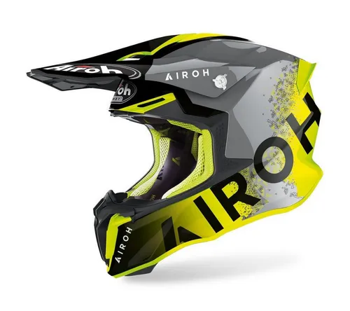 Airoh Twist 2.0 Bit Motocross Helm - grau-gelb, Größe XS - Motorradhelm mit optimaler Belüftung und hypoallergenem, waschbarem Innenfutter für höchsten Komfort und Sicherheit beim Offroad-Fahren.